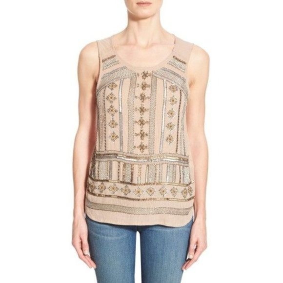 Lucky Brand | Beaded Beige Tank Top Small - Picture 2 of 7